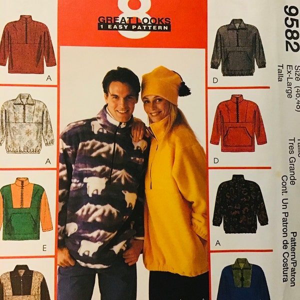 McCall’s 9582 Sewing Pattern Unisex Women’s Men’s Loose-Fitting Pullover Top Sz. XL Bust (46-48) Uncut
