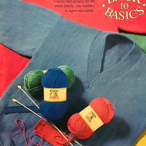 Patons Back to Basics Knitting Pattern - Sweater Cardigan Vest Pullover - V-Neck Raglan - 7 Designs -