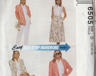 Sewing Pattern McCall's 6505 Women's Misses Unlined Jacket, Top, Skirt, Pants and Shorts, Sizes 12, 14, 16, Uncut Factory Folds