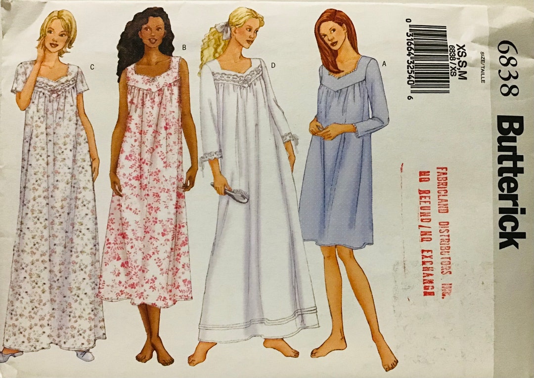 Sewing Pattern Butterick 6838 Women's Very Loose-fitting Nightgown Size ...