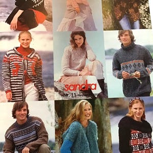 Sandra The Knitting Pattern Magazine November 2005 Women’s Men’s Reindeer Cardigan Sweater Poncho, Norwegian Jacquard - 34 Designs