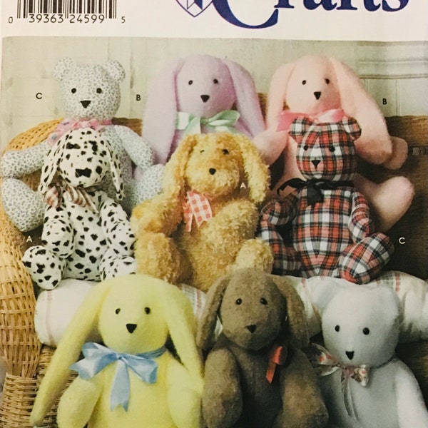 Sewing Pattern Simplicity 9524 14” 35.5 cm Stuffed Teddy Bears Rabbit Dog and clothes - Uncut Factory Folds