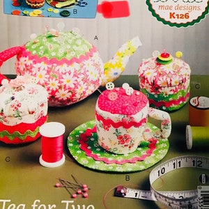 Sewing Pattern - Ellie Mae Designs K126 - Tea for Two Pincushions - Teapot, Cup Cake, Cup and Saucer - Uncut FF