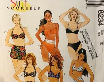 Sewing Pattern McCalls’s 8234 Women’s Two-Piece Swimsuit and Sarong  Size 18 - Bust 40”  Hip 42”  Uncut and Complete