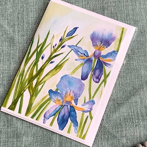 Iris Flower Birthday Card, Irises Personalised Watercolour Greetings Card, Iris Art, Iris Painting 3 for 2