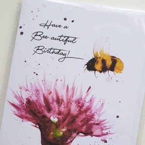 Biglietto personalizzato con ape, per tutte le occasioni, biglietto d’arte acquerello, biglietti con calabrone, arte delle api da miele, biglietto fatto a mano floreale rosa