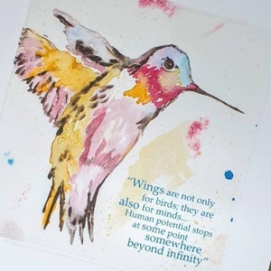 Hummingbird Art Card / 30th Birthday Card / Watercolor Positive Quote Card