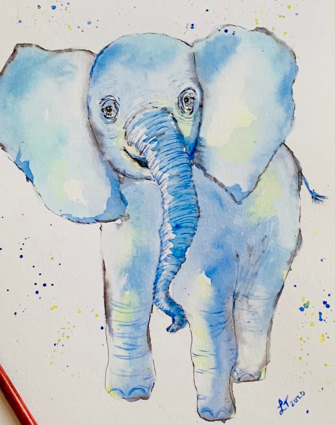 Blue Baby Elephant Watercolor Art Print: Nursery Wall Decor - Etsy