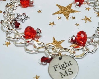 Red MS Charity bracelet & Free charm, Multiple sclerosis gifts, Handmade Fundraising Gifts
