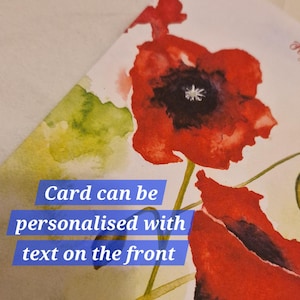 Poppy Birthday Card, Personalised Card, Red Floral Watercolour, Remembrance Art