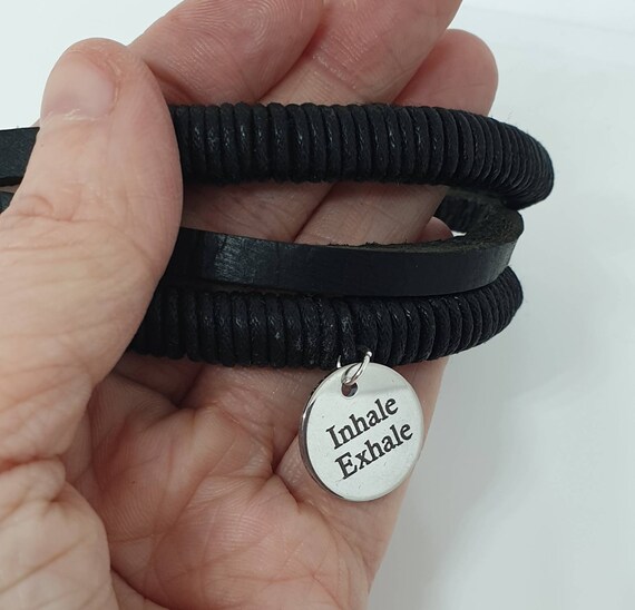 Mens Leather Bracelet Mental Health Gift Anxiety Inhale Exhale