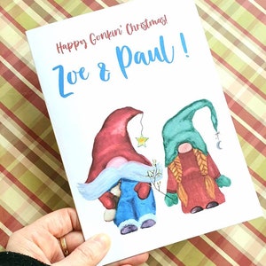 Personalized Gnome Family Christmas Card, Watercolor Gonks