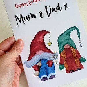 Personalized Gonk Christmas Card for Mum and Dad, Watercolor Gnome Xmas Card