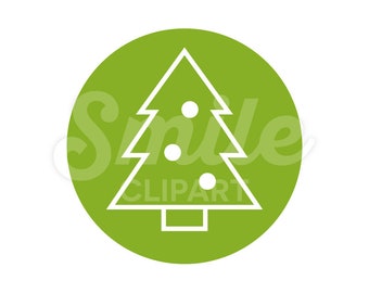 Christmas tree round icon line art holiday decor vector illustration - 00111