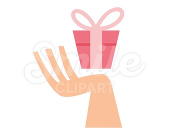 Hand holding gift box pink birthday present surprise vector illustration - 00008