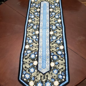 Blue and Yellow Flowered Table Runner with Black Backing
