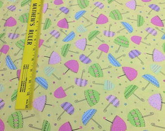 Spring Showers-Umbrellas on Yellow Cotton Fabric from Windham Fabrics