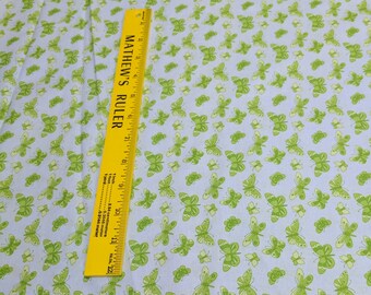 Green Butterflies on Blue Cotton Fabric