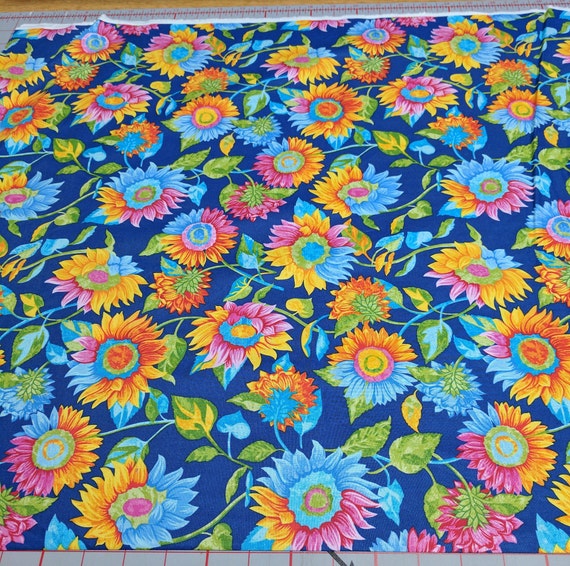 Butterflies are FreeSunflowers on Blue Cotton Fabric Etsy