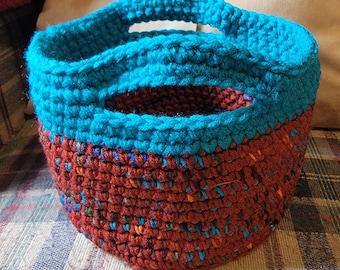 Crocheted Basket, Medium, Multi-colored with Handles