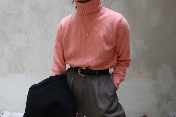 vintage cashmere angora blend salmon pink turtlene