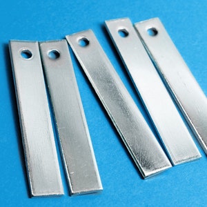Ten Aluminum Finished Rectangle Tags w/ One Hole- 1/4&quot; x 1 1/2&quot;- 18g Aluminum Stamping Blanks