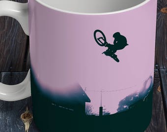 Ceramic mug, mountain biking mug, mountain bike art, bicycle art, coffee lover, bicycle gift, coffee cup, coffee gift, bike art, bike art,