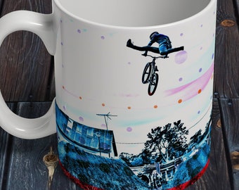 Mountain Bike Art Coffee Mug: Unique Bike Blotter Design