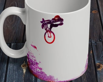 Ceramic mug, mountain biking mug, mountain bike art, bicycle art, coffee lover, bicycle gift, coffee cup, coffee gift, bike art, bike art,