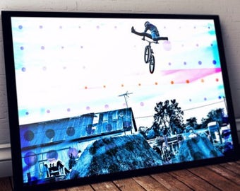 Freeride Mountain Bike Poster, Sports Photography Framed Print