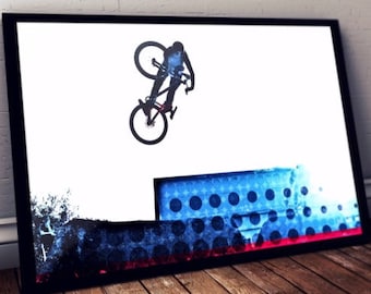 Mountain Bike Jump Art Print, Framed Sports Poster