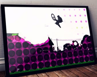Mountain Bike Art Print, Santa Cruz Sunset, Framed Sports Poster