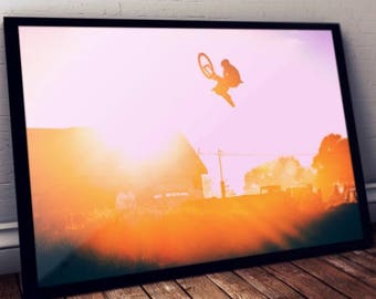 Santa Cruz Mountain Bike Art, Sunset Sports Poster, Framed Print