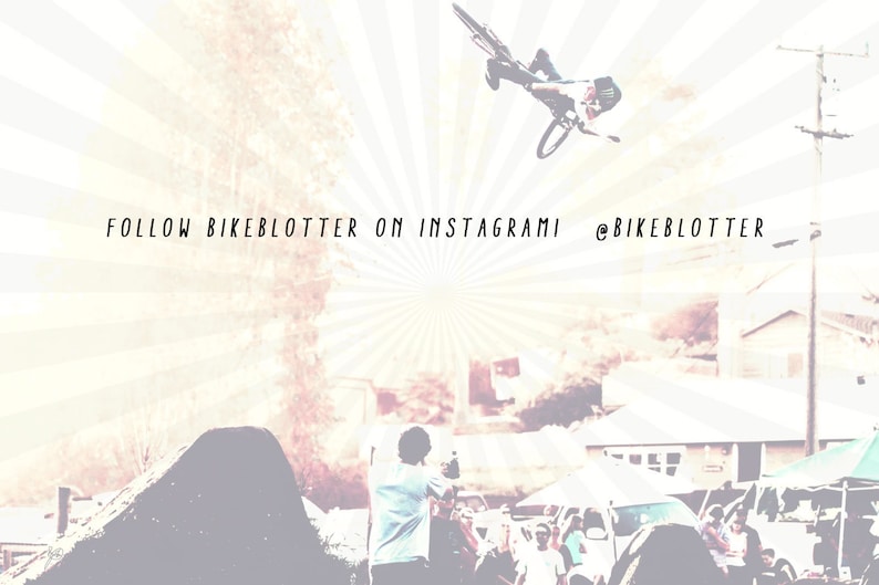 May include: A person on a bicycle performs a trick in the air, with a blurred background of people and buildings. The text "FOLLOW BIKEBLOTTER ON INSTAGRAMI @BIKEBLOTTER" is displayed at the top of the image.