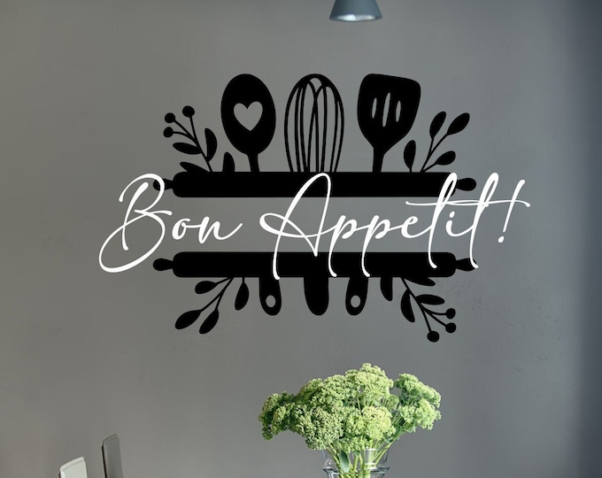 bon appetit cute kitchen wall decal, kitchen wall art, kitchen decal, farmhouse kitchen sign, kitchen and dining room decor