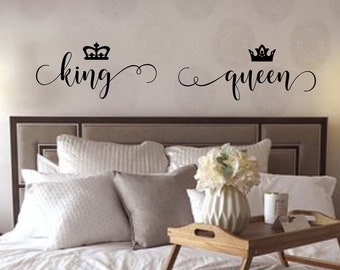 king and queen wall decals, headboard decal, king decal, queen decal, romantic wall art, master bedroom decal