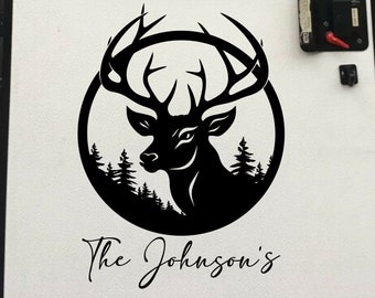 Personalized Deer Antler Vinyl Decal: RV Camper Forest Name Decal