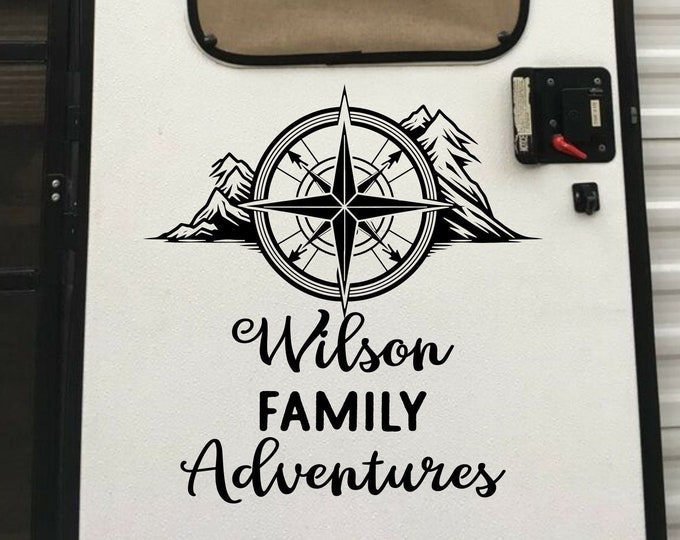 Mountain Compass Custom last name rv decal, camper decal, motorhome decal, personalized decal, rv gifts