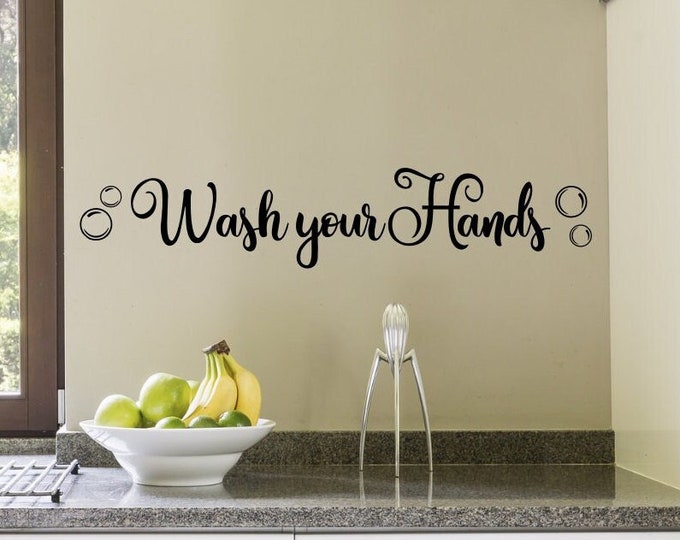 wash your hands, mirror decal, bathroom decal, wash your hands sign, wall decal, vinyl decal, bathroom wall decal