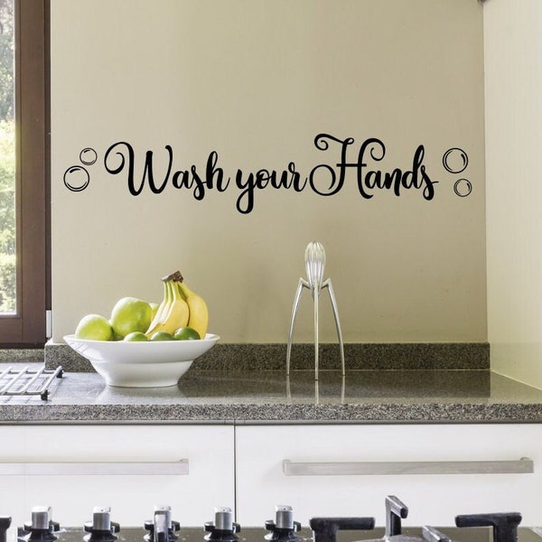 wash your hands, mirror decal, bathroom decal, wash your hands sign, wall decal, vinyl decal, bathroom wall decal