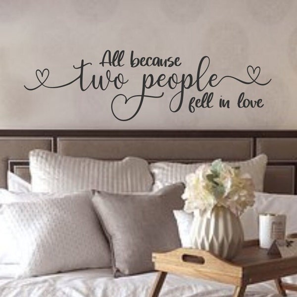 Love sign wall decal -All because two people fell in love - i love you- love wall art - love you more - love never fails - wedding decal