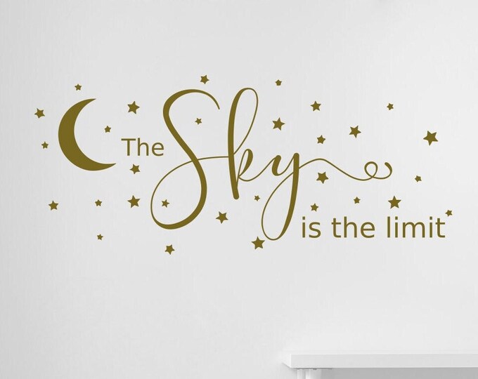 The sky is the limit decal, inspirational wall art, moon and stars decal, wall decal, motivational decor, night sky, vinyl decal