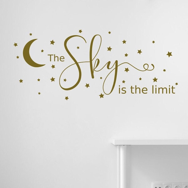 The sky is the limit decal, inspirational wall art, moon and stars decal, wall decal, motivational decor, night sky, vinyl decal