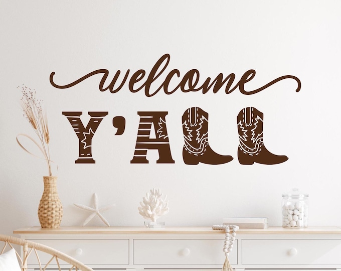 Welcome decal, southern decor, welcome y'all, welcome yall, wall decal, welcome wall decal, front door decal, entryway decor