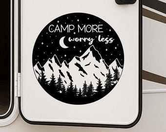 Camp More Worry Less RV Decal: Mountain Spare Tire Cover
