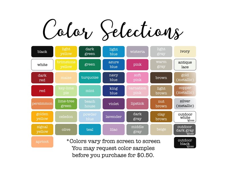 a color selection guide with various color options, including black, light, dark, white, and other shades of green, blue, pink, and more. The guide provides color samples that vary from screen to screen, allowing users to request specific color samples before purchasing. The image is a collage of multiple color selection images, and the text encourages users to avoid redundancy and use clear, concise language.