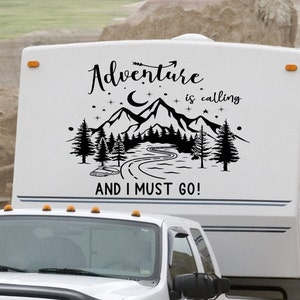 Adventure is Calling RV Decal: Mountain Forest Camper Decor