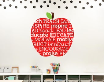 Teacher apple wall decal, apple wall decal, decal for teacher, classroom decor, teacher wall decal