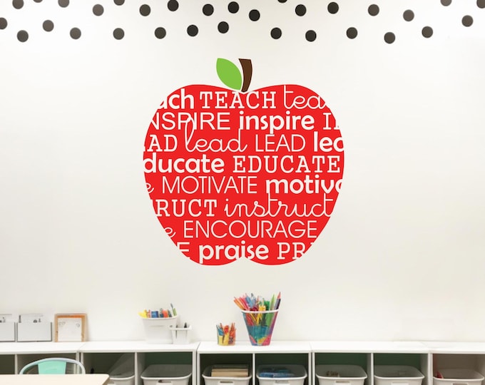 Teacher apple wall decal, apple wall decal, decal for teacher, classroom decor, teacher wall decal