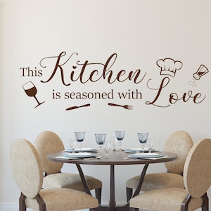 kitchen wall quote decal - this kitchen is seasoned with love - kitchen wall art, kitchen wall decal, kitchen decal, kitchen quotes,